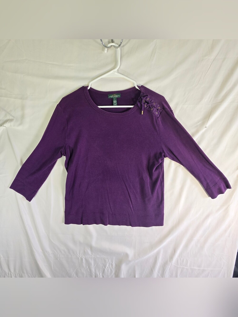 Lauren Ralph Lauren Purple Lace-Up Shoulder Knit Top